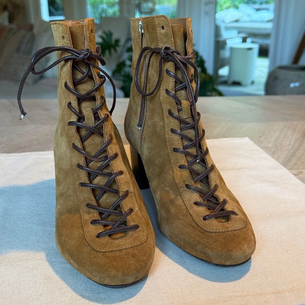 SÉZANE Lace Up Suede Leather Booties SUPER RARE sz US 7 / FR 38 - Picture 5 of 11
